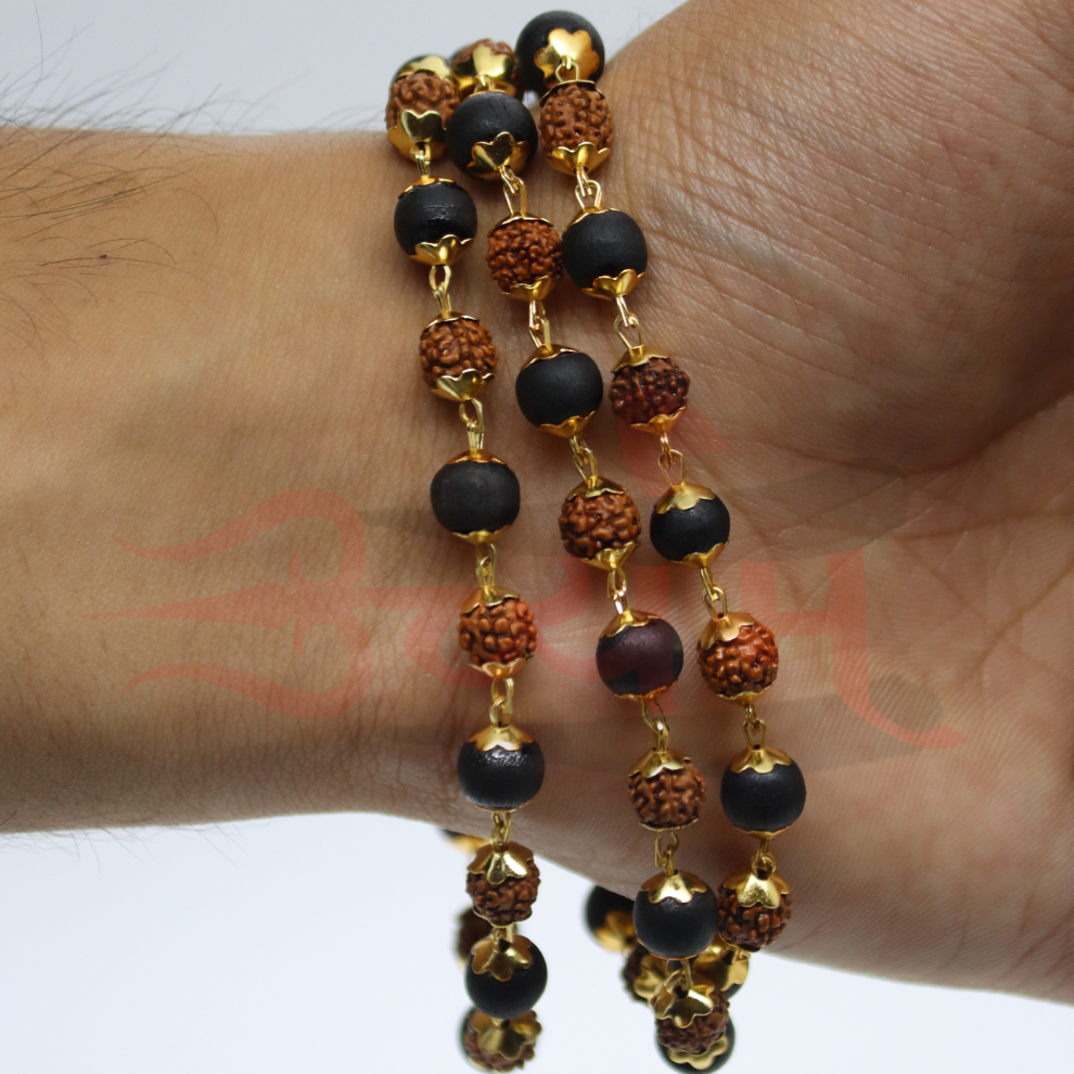 Divine Karungali Rudraksh Mala with Gold Plated Caps