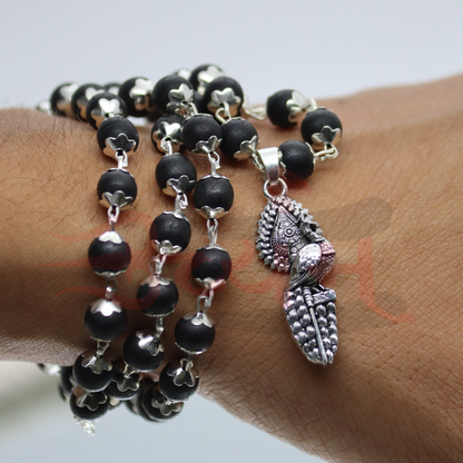 Silver Plated Karungali Mala with Lord Subrahmanya Pendant