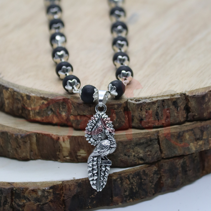 Silver Plated Karungali Mala with Lord Subrahmanya Pendant