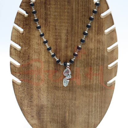 Silver Plated Karungali Mala with Lord Subrahmanya Pendant