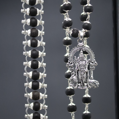 Silver Karungali Bracelet & Mala with Murugan Pendant