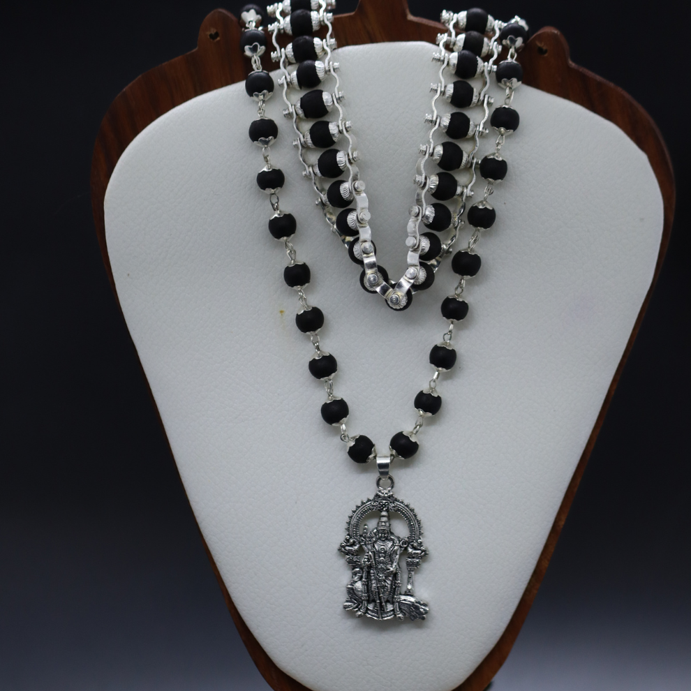 Silver Karungali Bracelet & Mala with Murugan Pendant