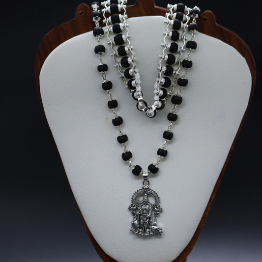 Silver Karungali Bracelet & Mala with Murugan Pendant