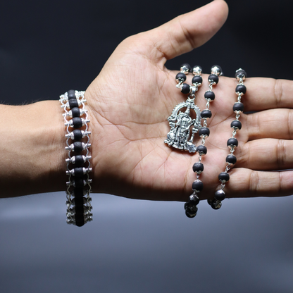Silver Karungali Bracelet & Mala with Murugan Pendant