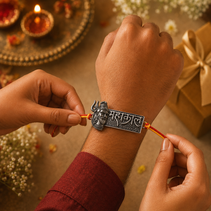 Mahakal Raksha Rakhi – Silver-Tone Mahadev Charm