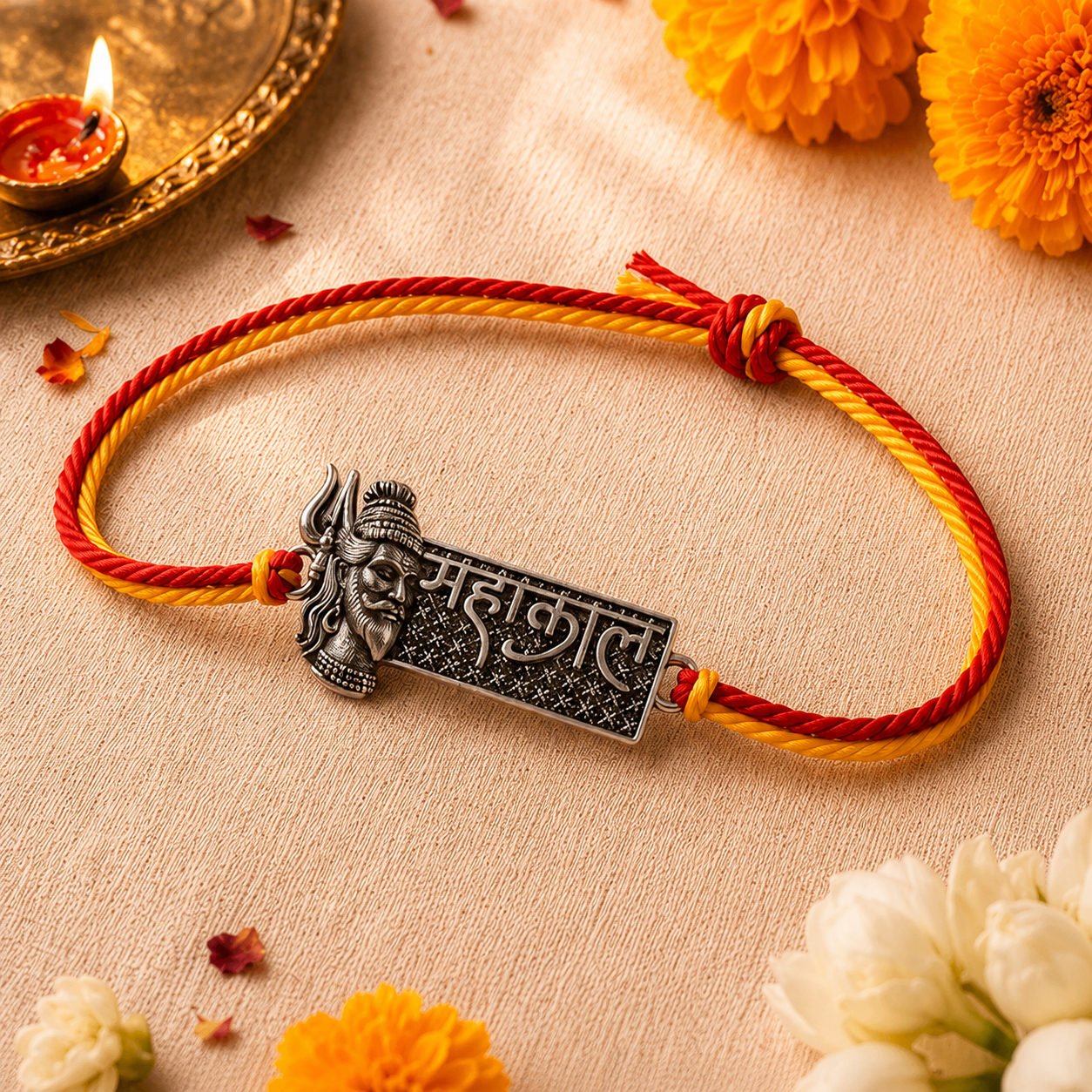 Mahakal Raksha Rakhi – Silver-Tone Mahadev Charm