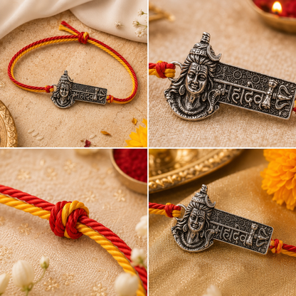 Mahadev Raksha Rakhi – Silver-Tone Mahadev Charm