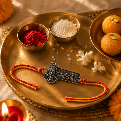 Mahadev Raksha Rakhi – Silver-Tone Mahadev Charm