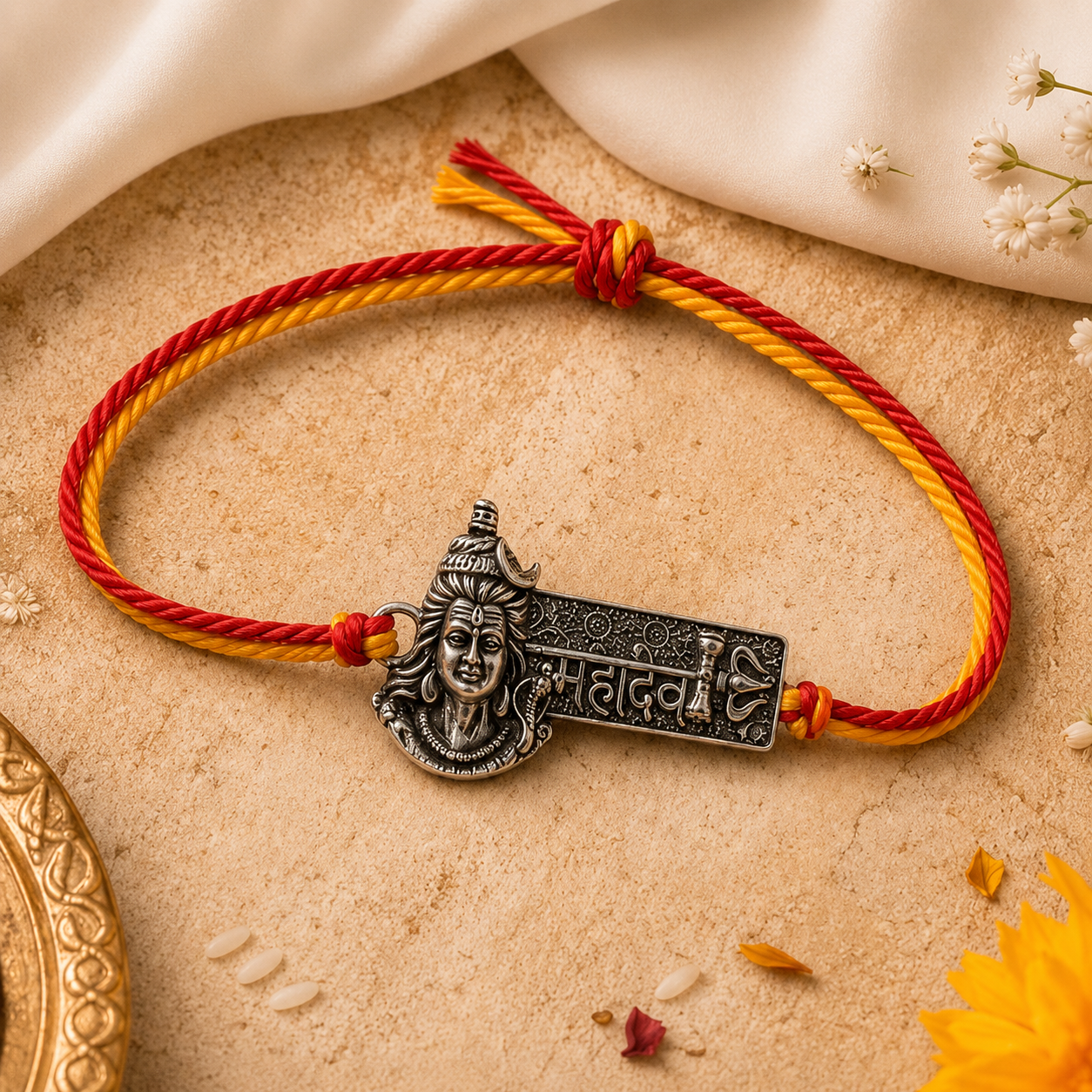 Mahadev Raksha Rakhi – Silver-Tone Mahadev Charm