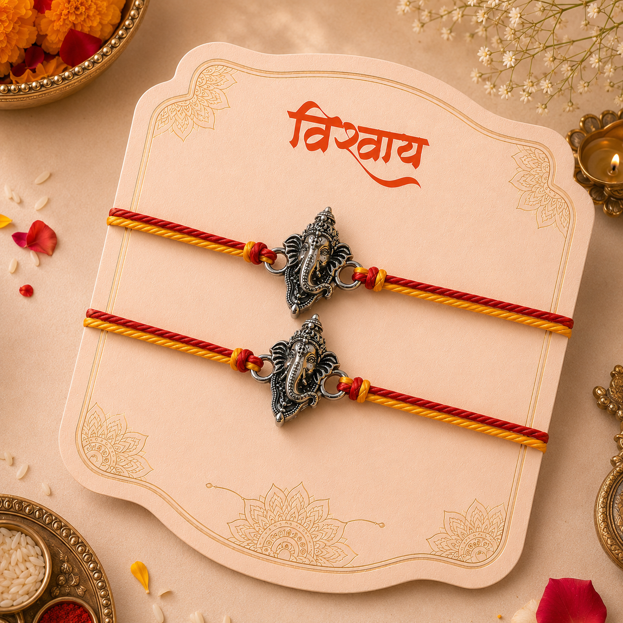 Vighnaharta Ganesha Rakhi – Silver-Tone Ganpati Charm