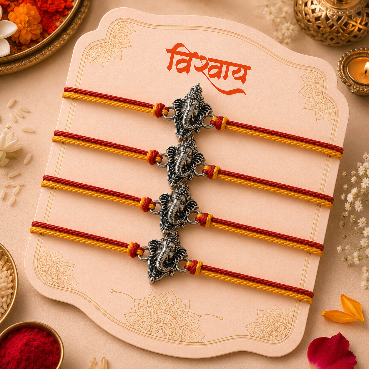 Vighnaharta Ganesha Rakhi – Silver-Tone Ganpati Charm