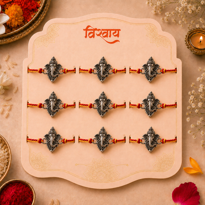 Vighnaharta Ganesha Rakhi – Silver-Tone Ganpati Charm