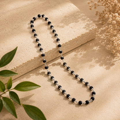 Silver Plated Karungali Mala | Sacred Ebony Wood Mala for Protection