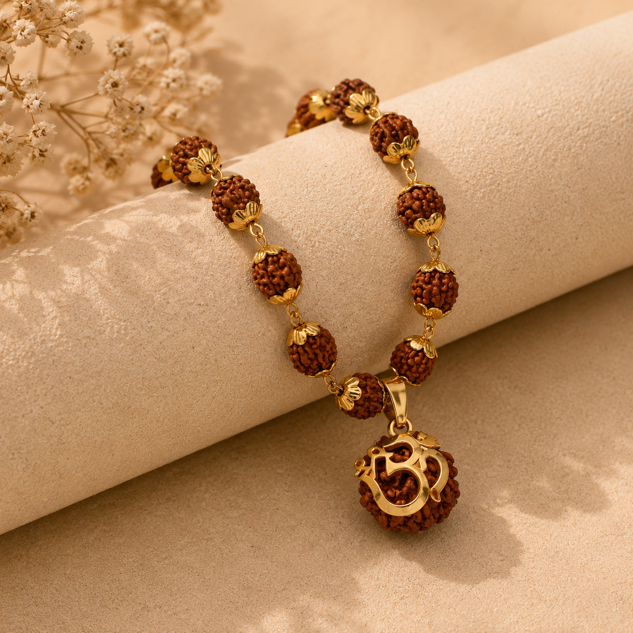 Gold Om Rudraksha Mala