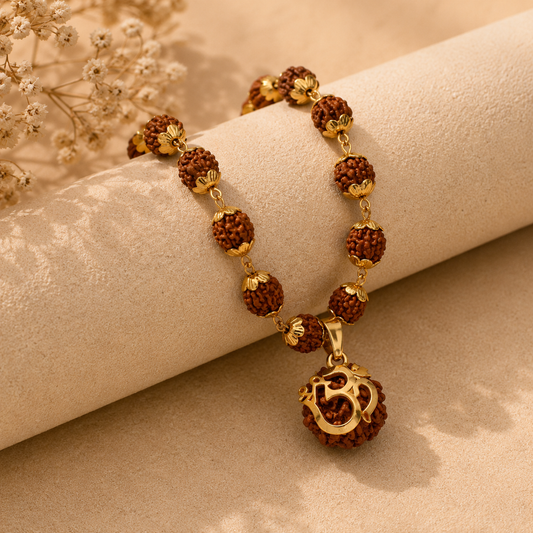 Gold Om Rudraksha Mala