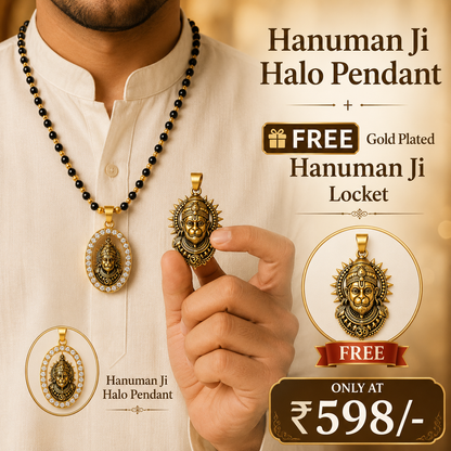 Hanuman Ji Halo Pendant in Original Karungali Wood
