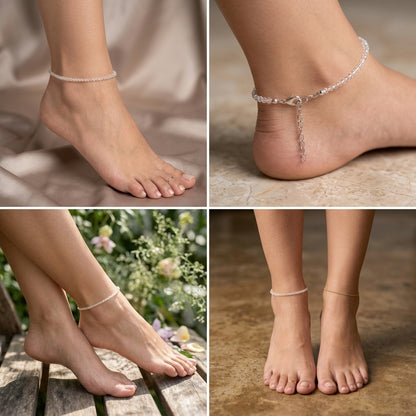 Natural Clear Quartz Anklet | Clarity, Focus &amp; Healing Energy