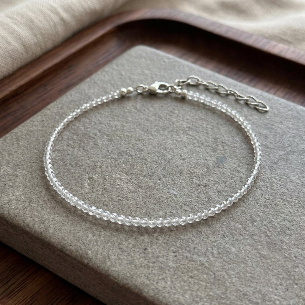Natural Clear Quartz Anklet | Clarity, Focus &amp; Healing Energy
