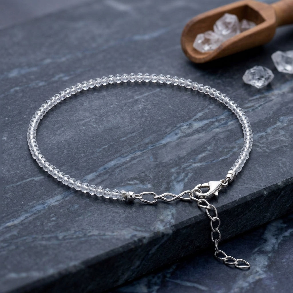 Natural Clear Quartz Anklet | Clarity, Focus &amp; Healing Energy