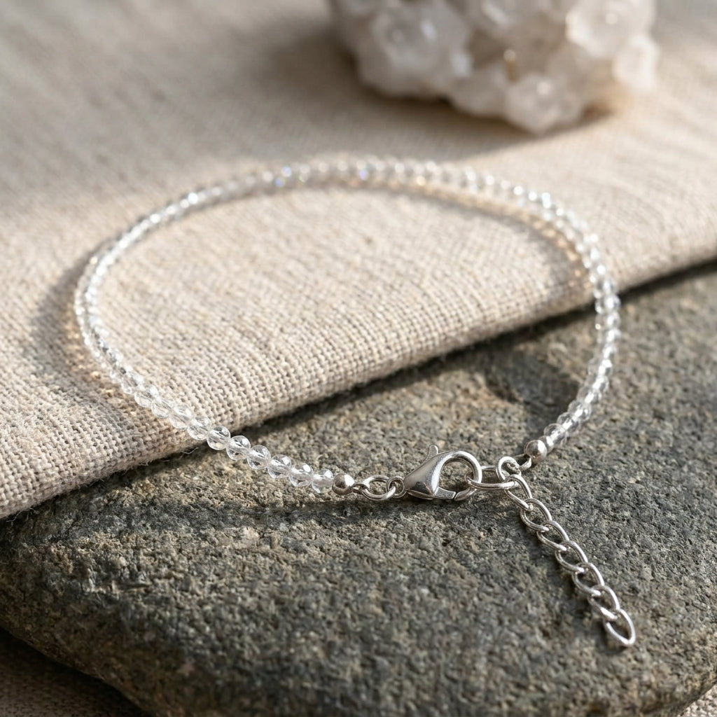 Natural Clear Quartz Anklet | Clarity, Focus &amp; Healing Energy