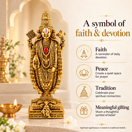 Gold Plated Tirupati Balaji Idol for Home, Car & Office