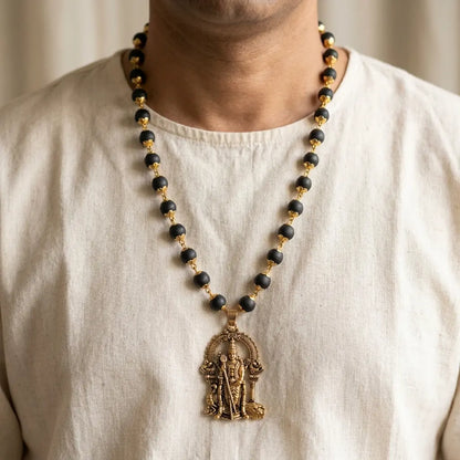 Gold Plated Karungali Mala with Murugan Pendant | Strength in Every Bead