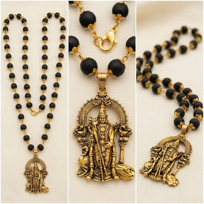 Gold Plated Karungali Mala with Murugan Pendant | Strength in Every Bead