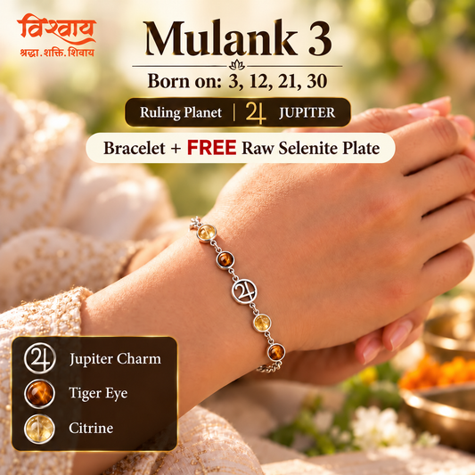 Mulank 3 Jupiter Crystal Bracelet with FREE Raw Selenite Plate