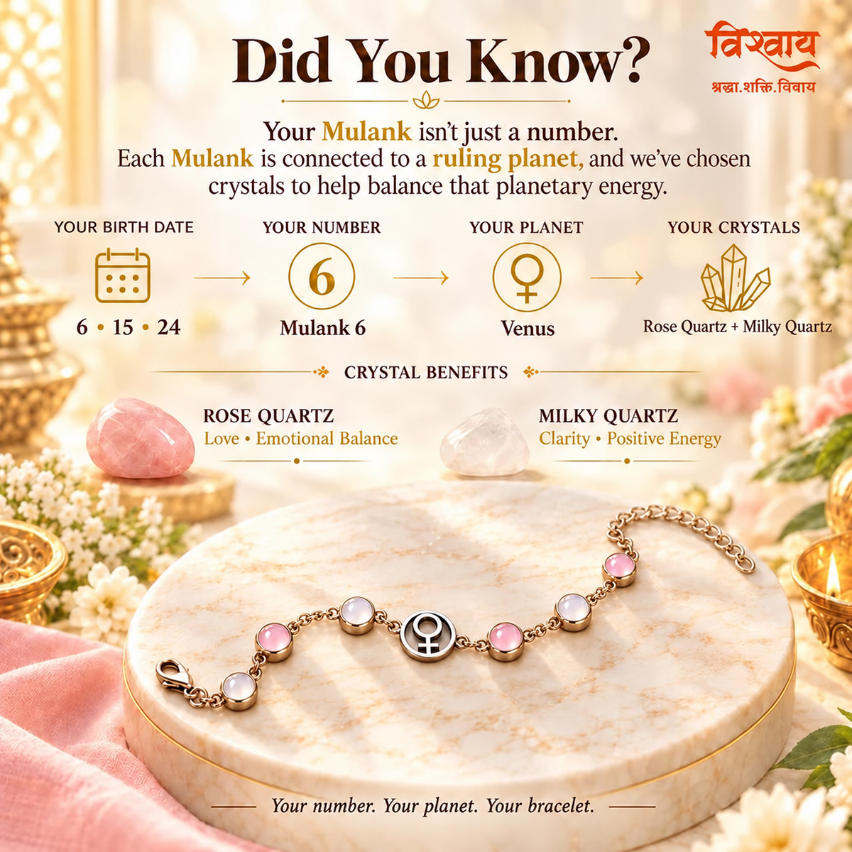 Mulank 6 Shukra Crystal Bracelet with FREE Raw Selenite Plate
