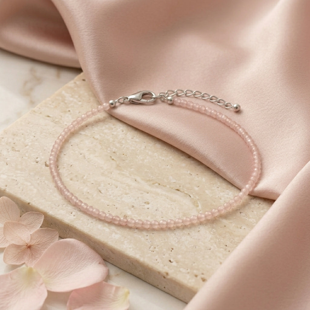 Natural Rose Quartz Anklet | Stone of Love & Inner Peace
