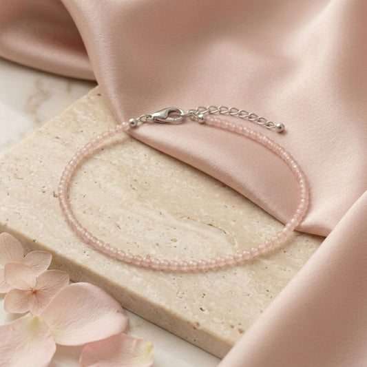 Natural Rose Quartz Anklet | Stone of Love & Inner Peace