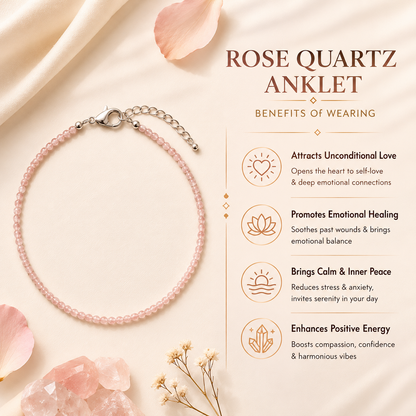Natural Rose Quartz Anklet | Stone of Love & Inner Peace
