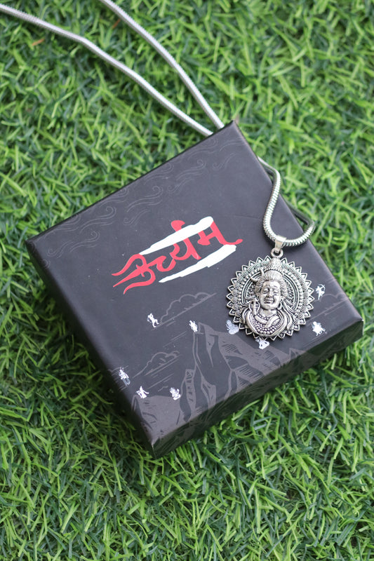 Silver Mahadev Locket With Snake Chain