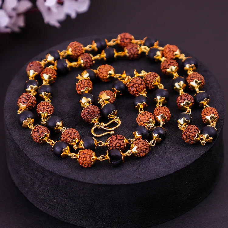 Divine Karungali Rudraksh Mala with Gold Plated Caps