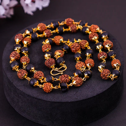 Divine Karungali Rudraksh Mala with Gold Plated Caps