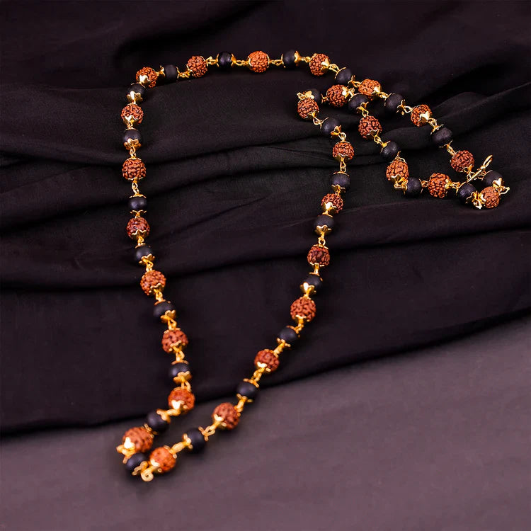 Divine Karungali Rudraksh Mala with Gold Plated Caps