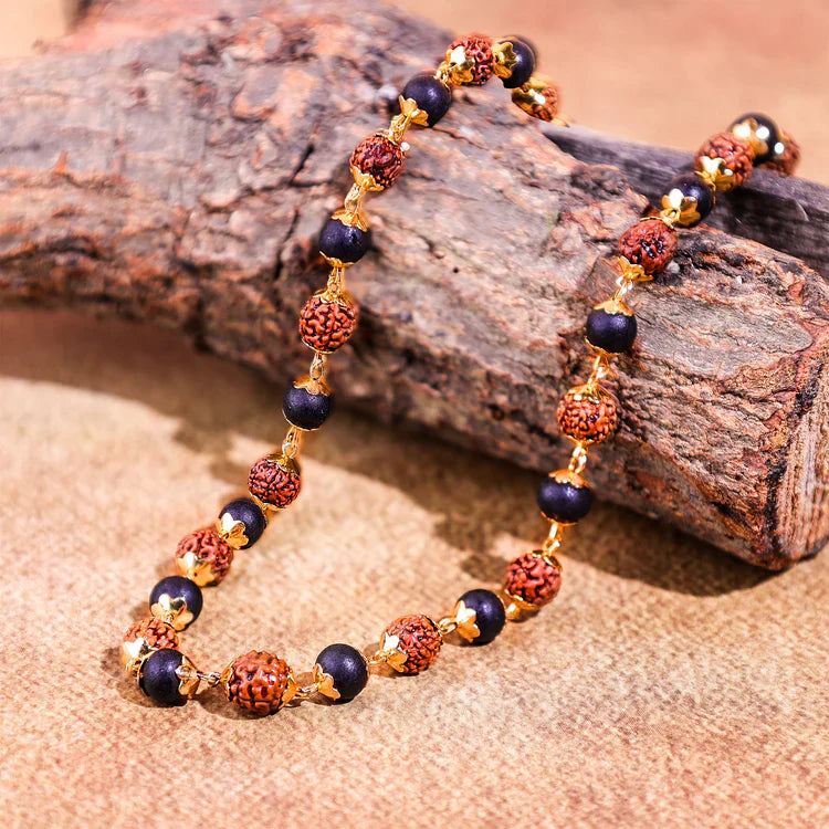 Divine Karungali Rudraksh Mala with Gold Plated Caps