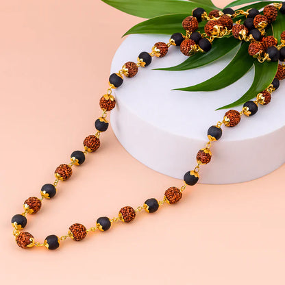 Divine Karungali Rudraksh Mala with Gold Plated Caps