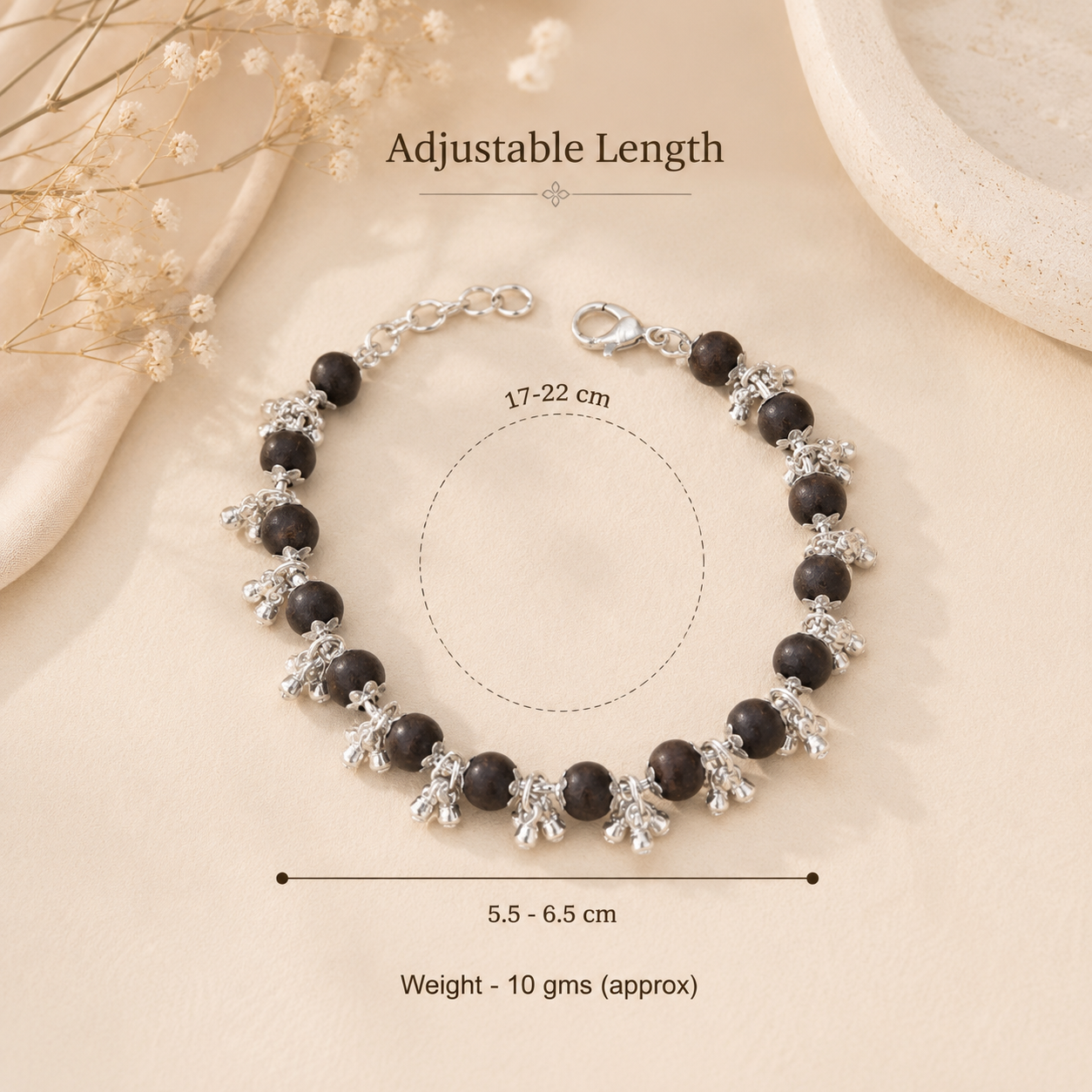 Silver Plated Karungali Ghunghroo Bracelet for Men & Women