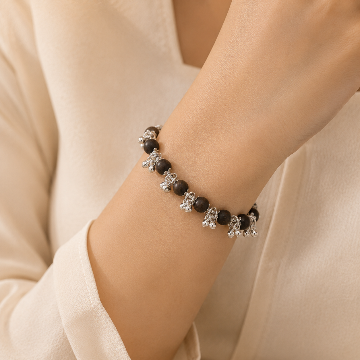 Silver Plated Karungali Ghunghroo Bracelet for Men & Women