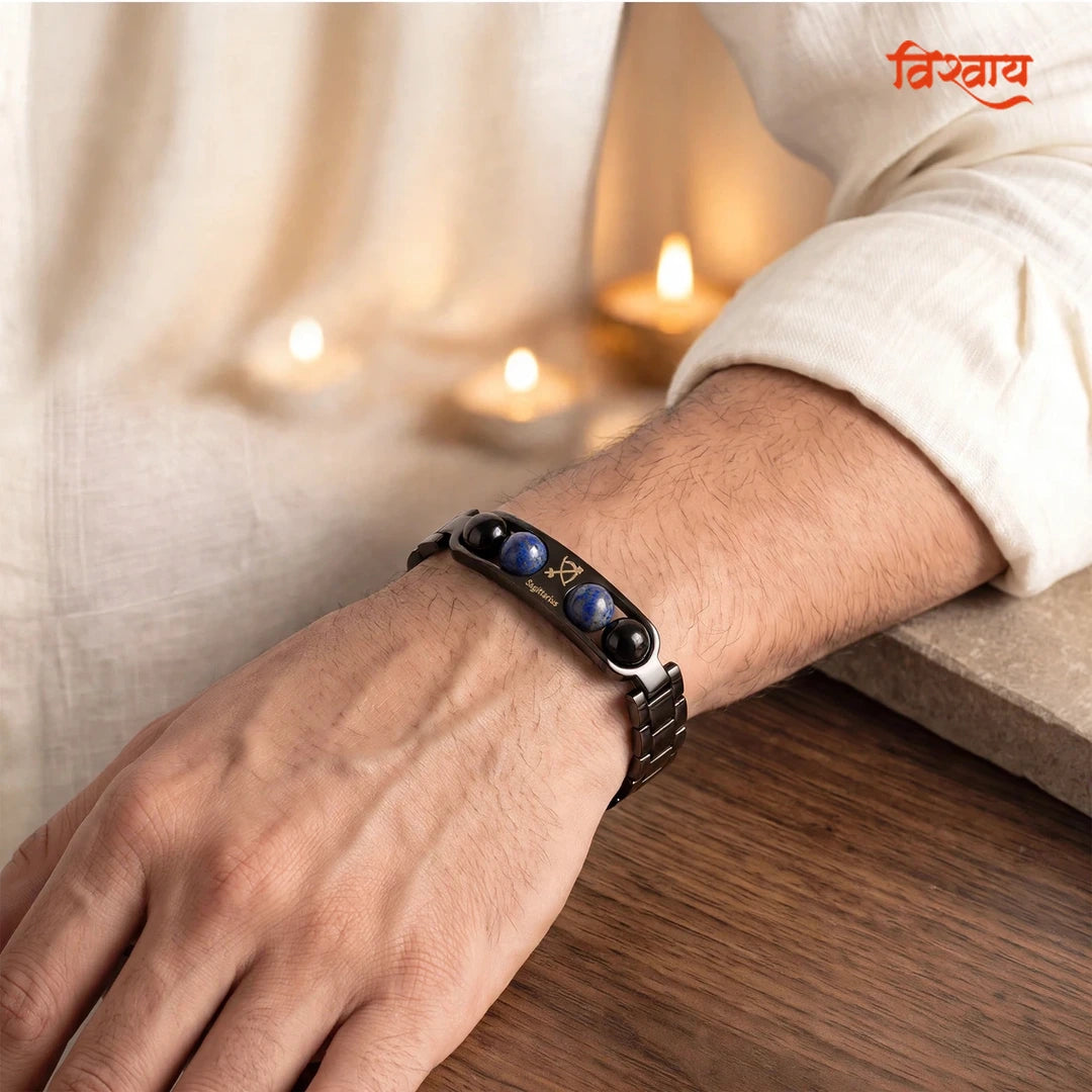 Sagittarius Zodiac Metal Bracelet with Free Raw Selenite Plate
