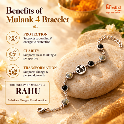 Mulank 4 Rahu Crystal Bracelet with FREE Raw Selenite Plate