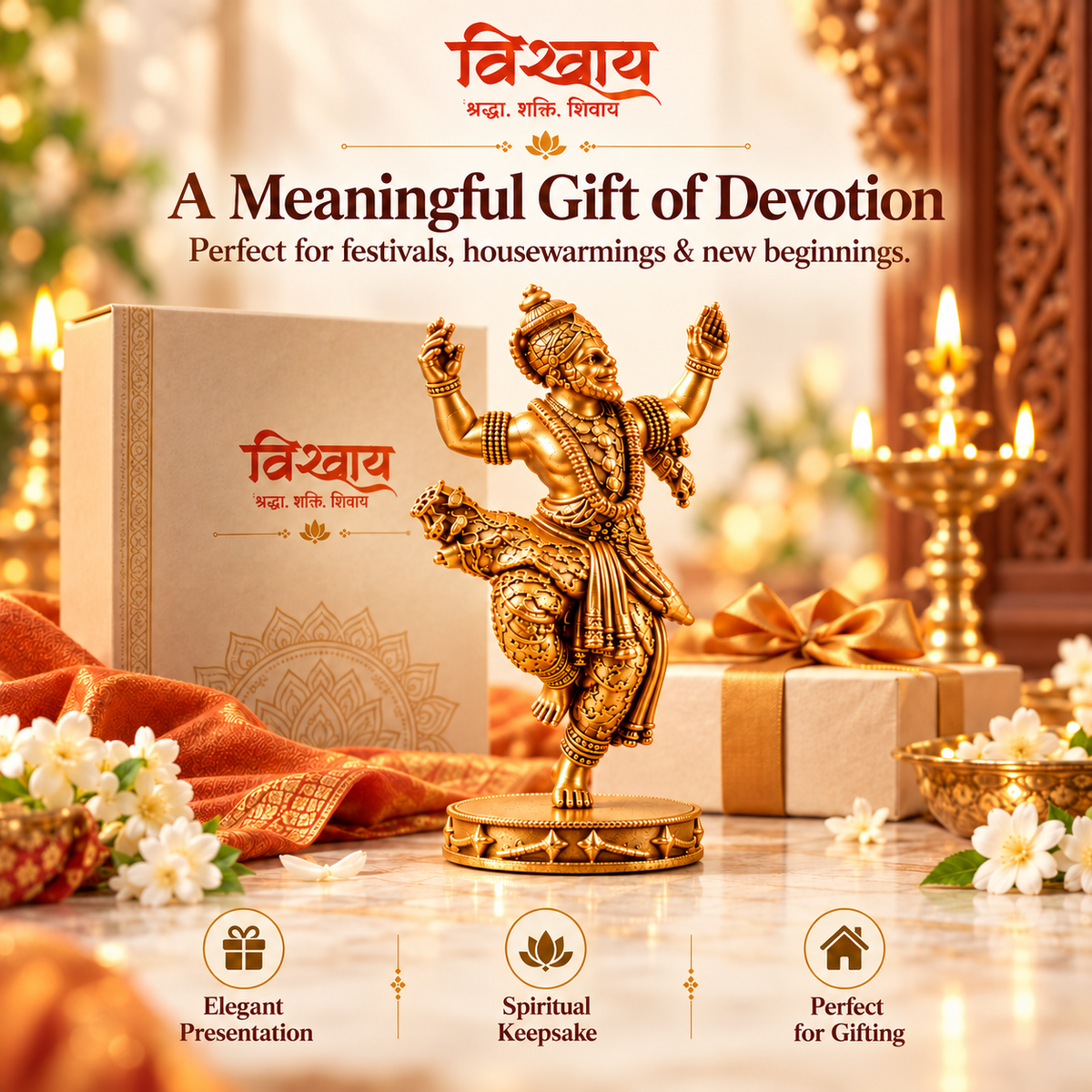 Gold Plated Divya Nritya Hanuman Murti for Home, Car & Office