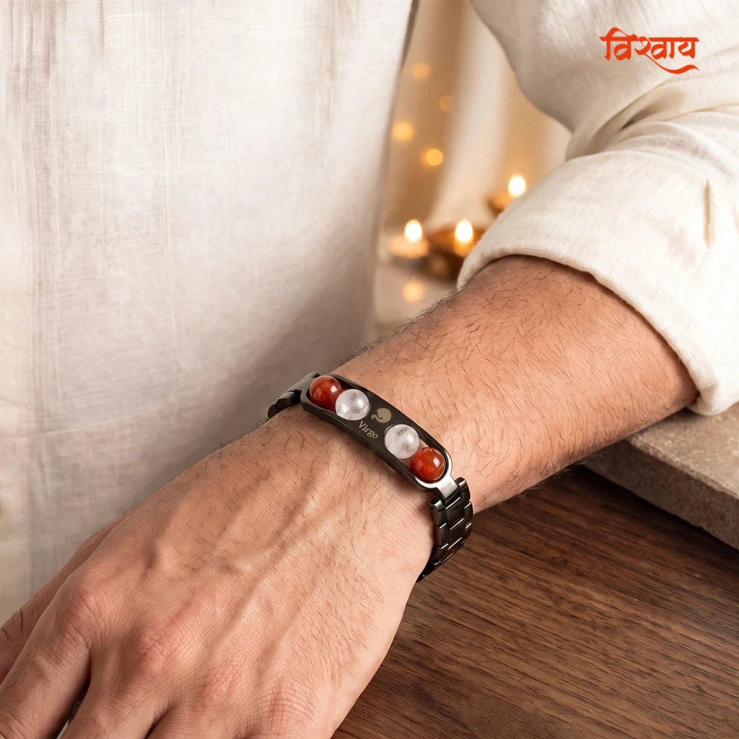 Virgo Zodiac Metal Bracelet with Free Raw Selenite Plate