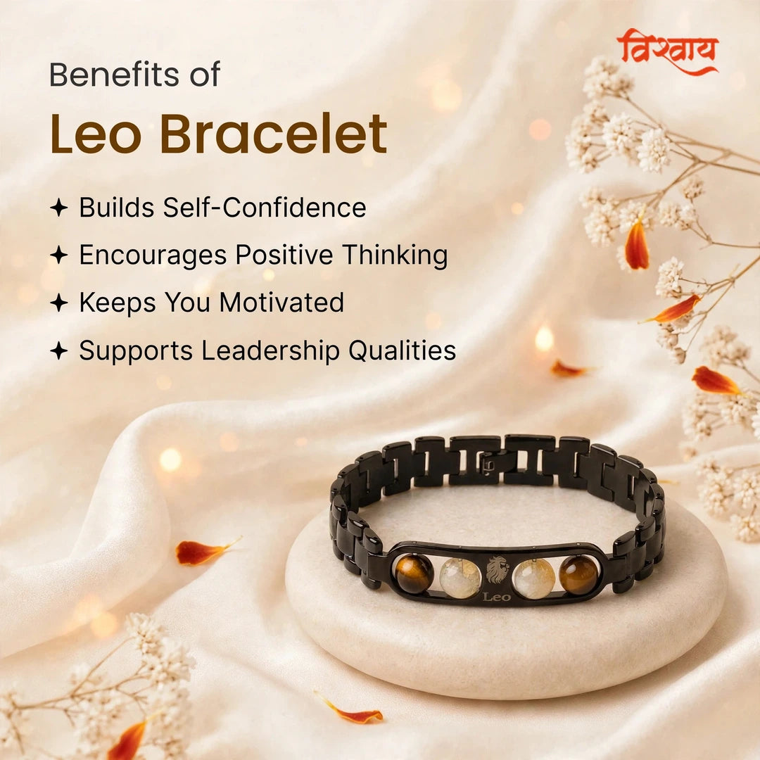 Leo Zodiac Metal Bracelet with Free Raw Selenite Plate