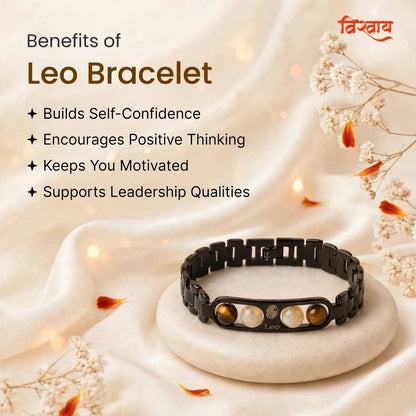 Leo Zodiac Metal Bracelet with Free Raw Selenite Plate