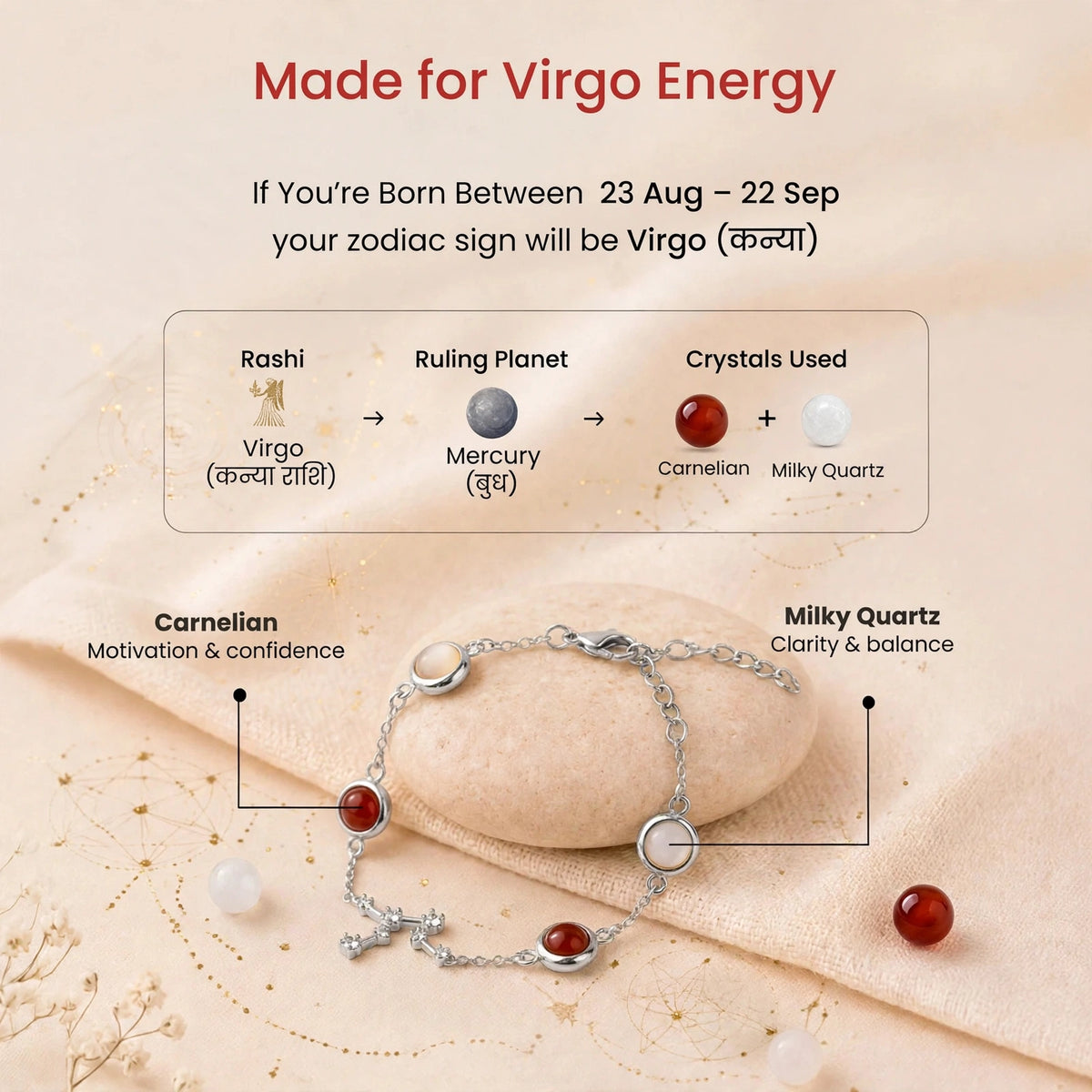 Virgo Zodiac Constellation Bracelet for Women with Free Selenite Plate — Inspired by the Virgo Constellation, Crafted for Virgo Energy