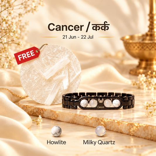 Cancer Zodiac Metal Bracelet with Free Raw Selenite Plate