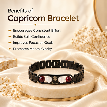 Capricorn Zodiac Metal Bracelet with Free Raw Selenite Plate