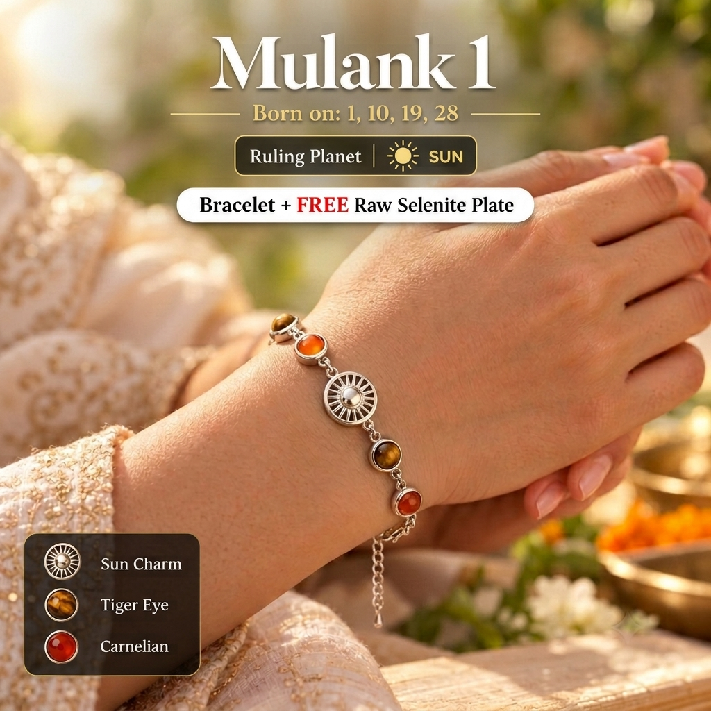 Mulank 1 Sun Crystal Bracelet with FREE Raw Selenite Plate